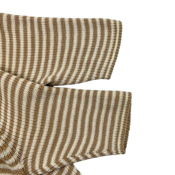 LAUREN RALPH LAUREN Womens Knit Top Large Tan White Striped Cotton Half Sleeve - Picture 3 of 8